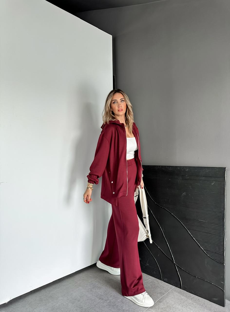 Bordo Kapşonlu Cıtcıtlı Modal Takım