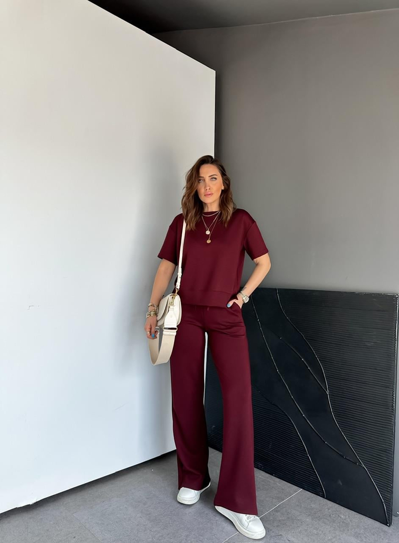 Bordo Kısa Kollu Basic Modal Takım