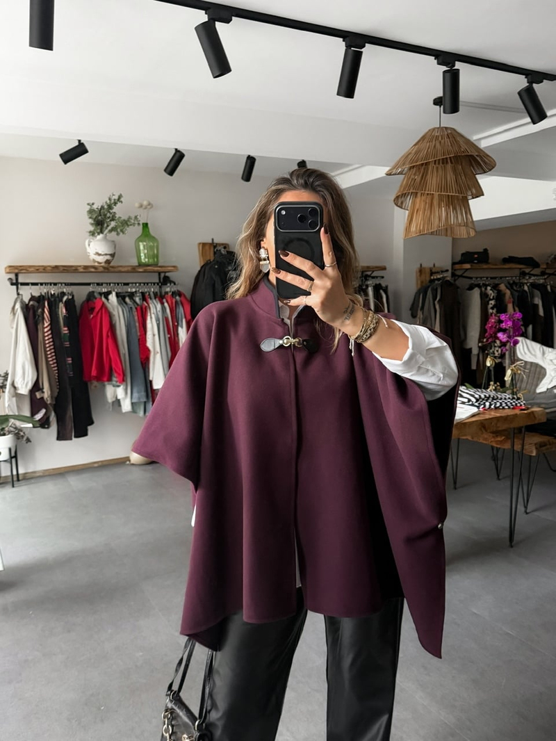 Bordo Klipsli Kaşe Panço