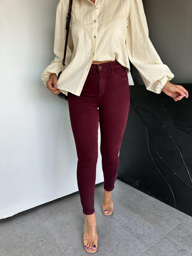 Bordo Likralı Orijinal Skinny Jean