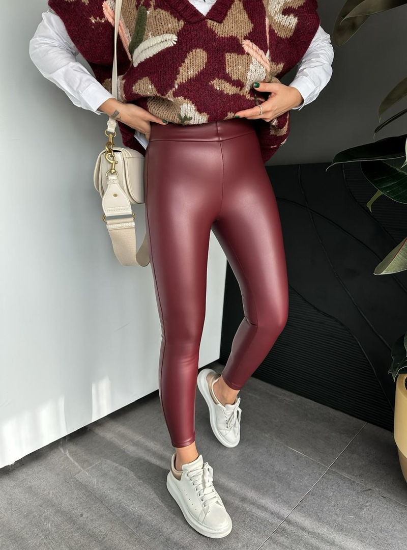 Bordo Mat Deri Tayt