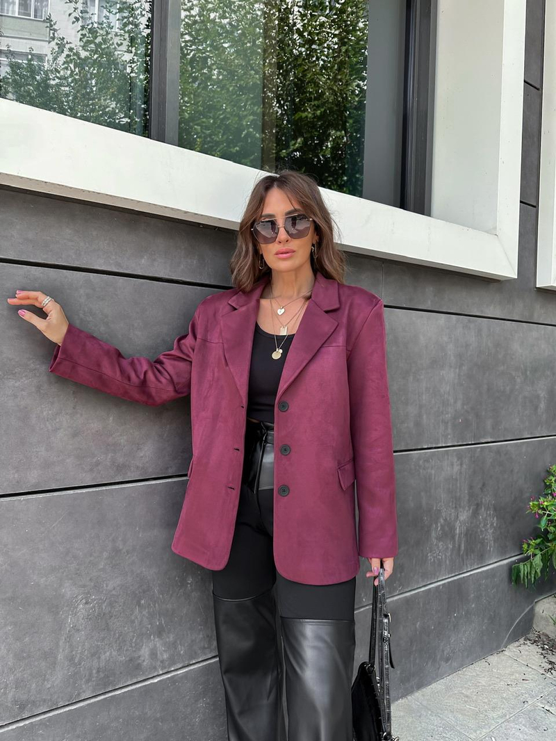Bordo Süet Blazer Ceket