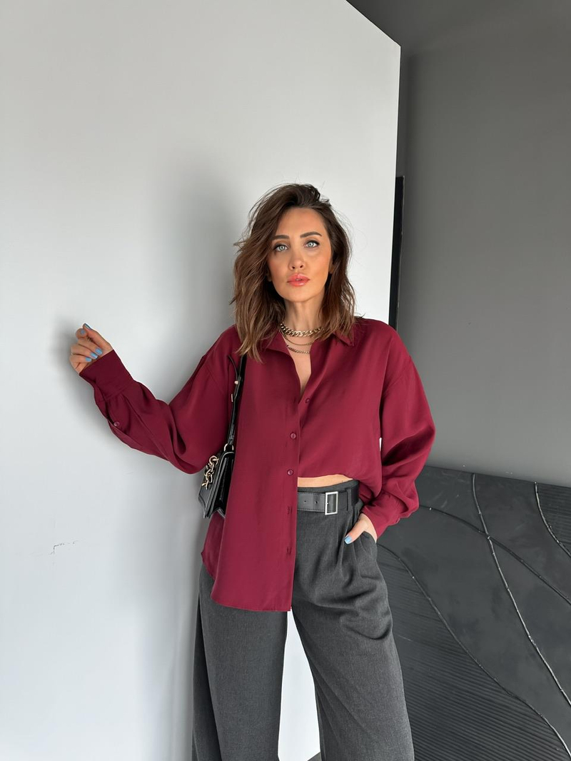 Bordo Tensel Salaş Cotton Gömlek