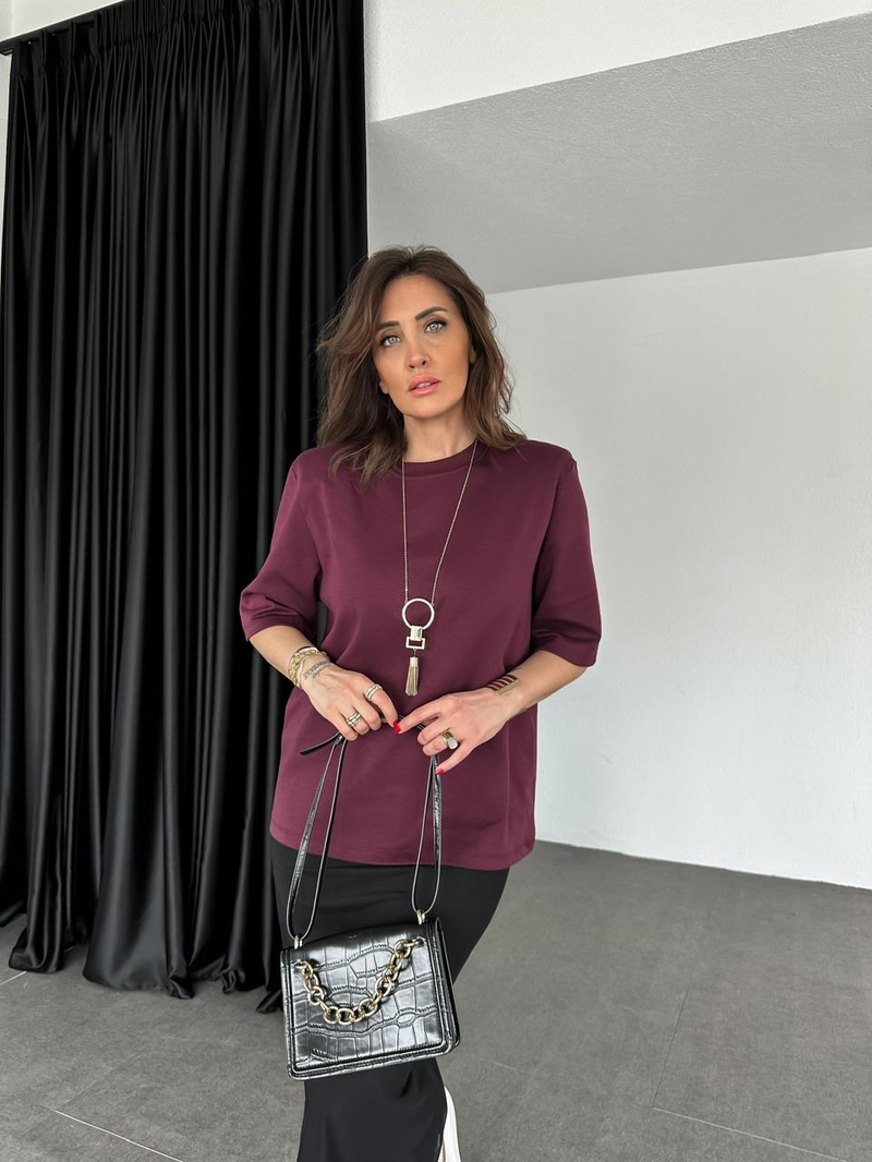 Bordo Vatkalı Cotton Tshirt