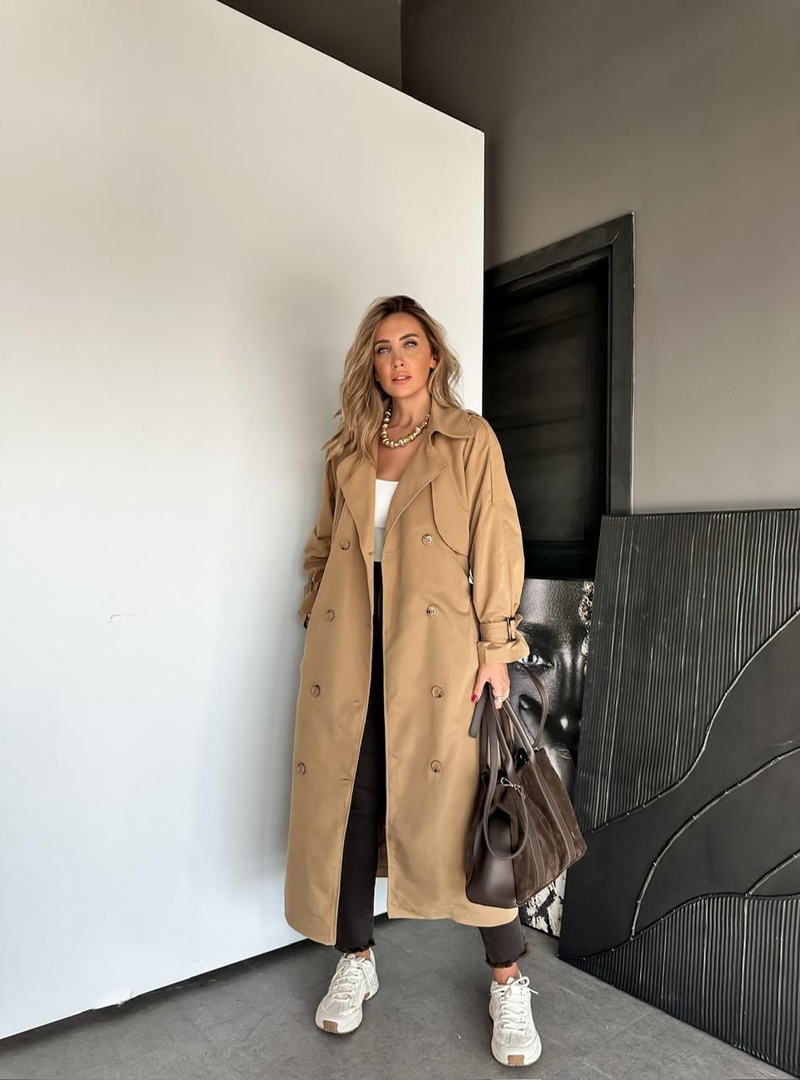 Camel Astarlı Kemerli Trençkot (12 CUMA GÜNÜ KARGODA)