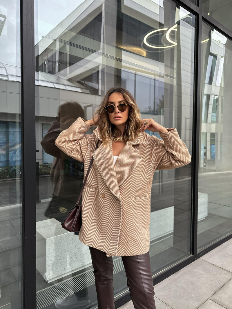 Camel Balıksırtı Oversize Kaban