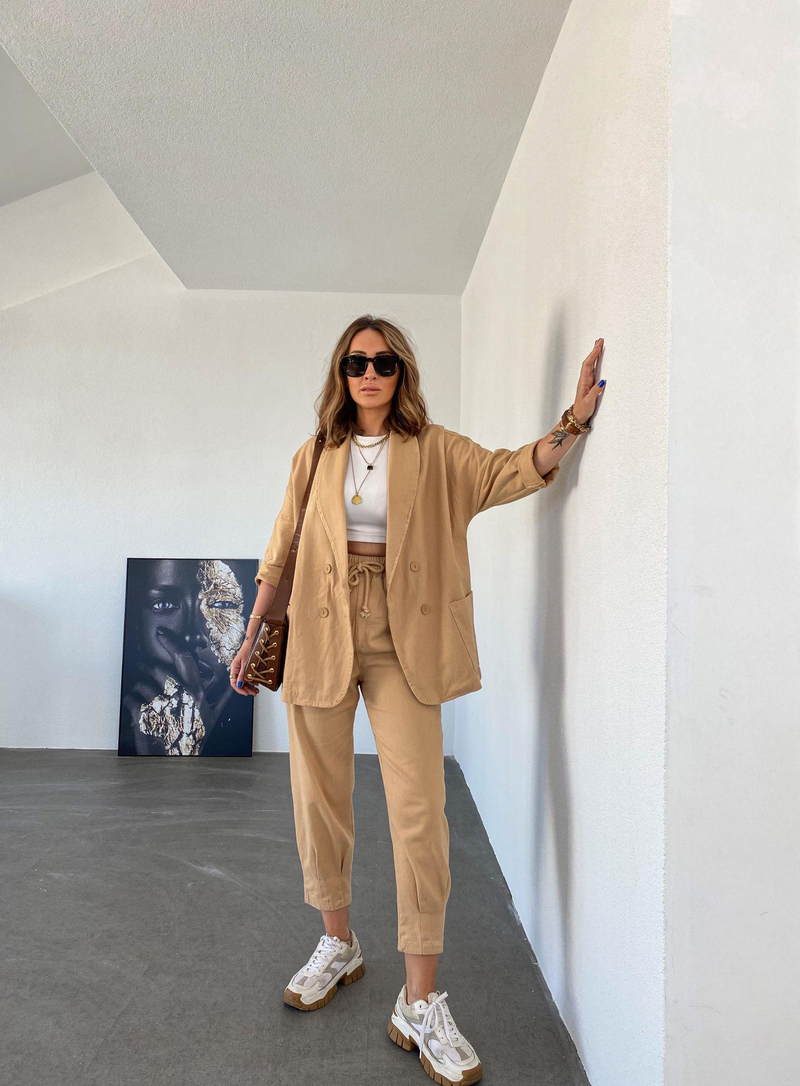 Camel Dört Düğmeli Gabardin Ceket