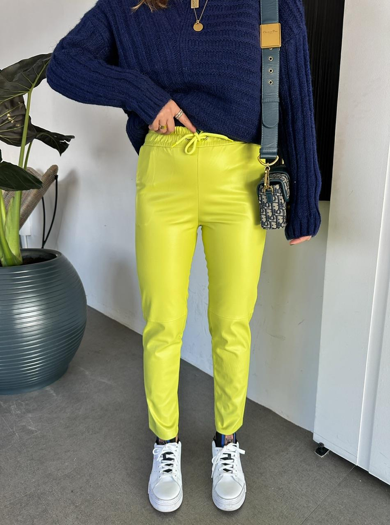 Fıstık Yeşili Beli Lastikli Basic Deri Pantolon