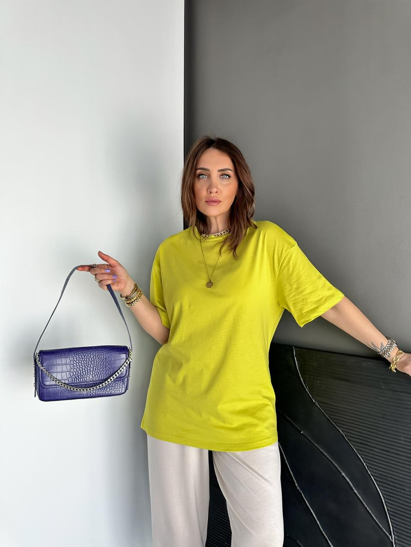 Fıstık Yeşili Uzun Basic Cotton Tshirt