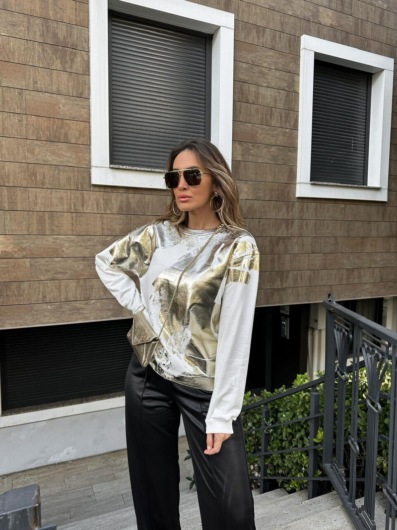 Gold Varak Baskılı Sweatshirt