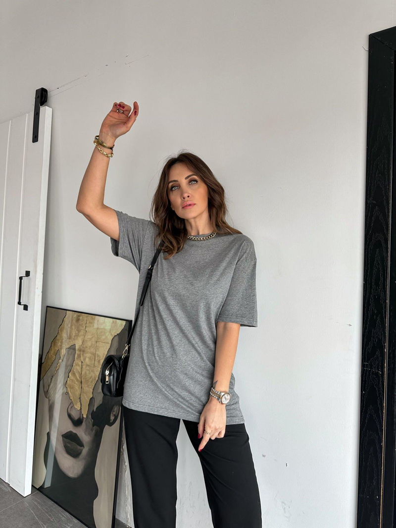 Gri Bisiklet Yaka Cotton Tshirt