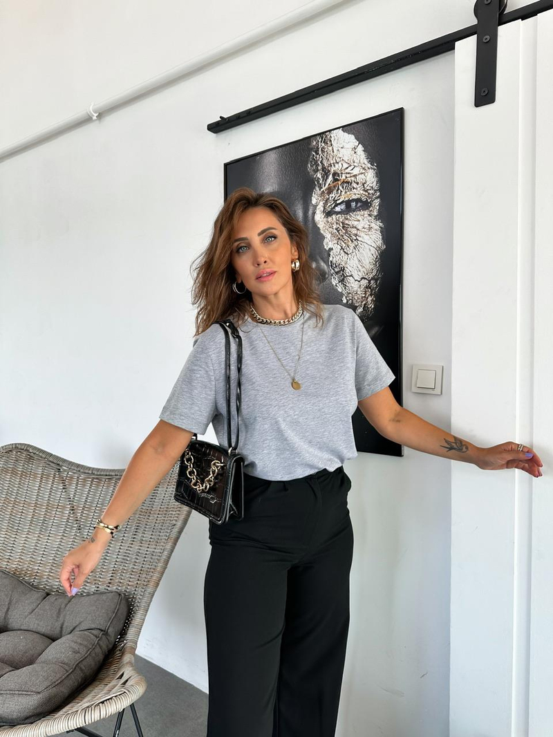 Gri Bisiklet Yaka Premium Tshirt