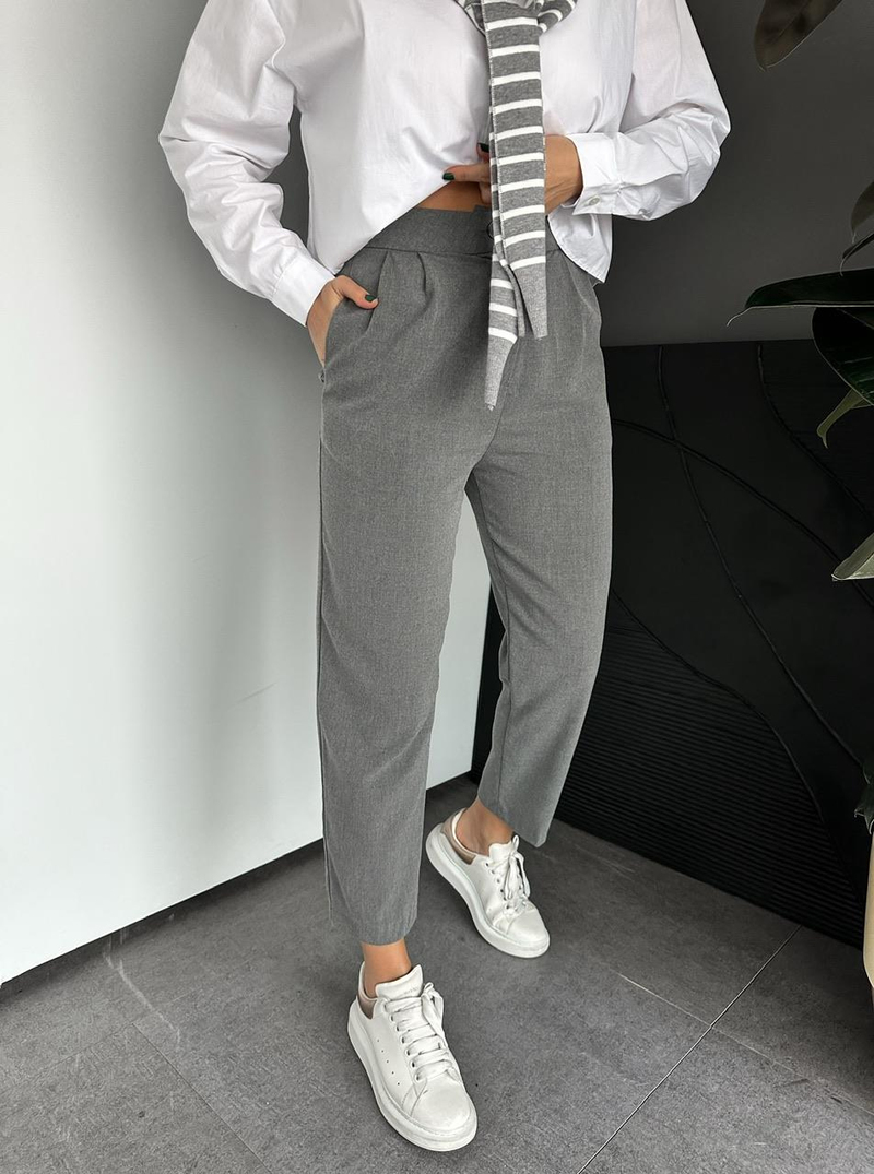 Gri Cepli Basic Kumaş Pantolon