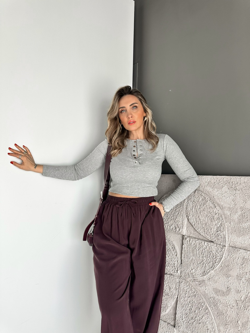Gri Yakası Cıtcıtlı Orijinal Fitilli Tshirt
