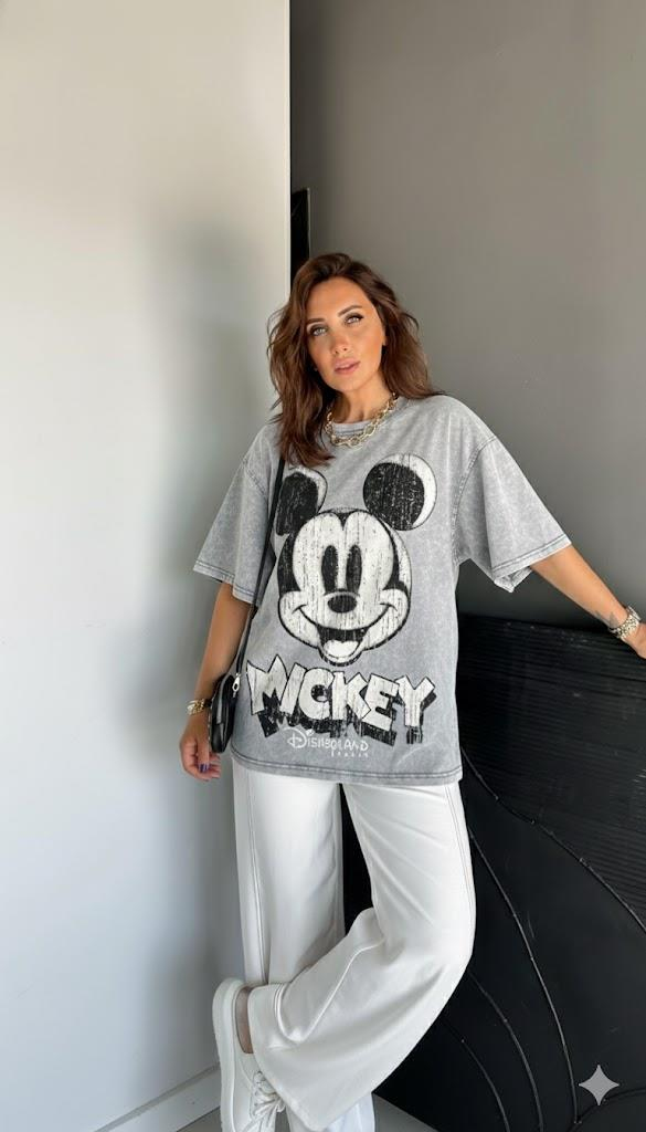 Gri Yıkamalı Disney Tshirt
