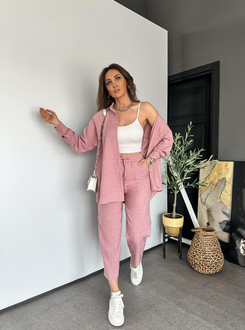 Gül Kurusu Keten Gömlekli Basic Takım