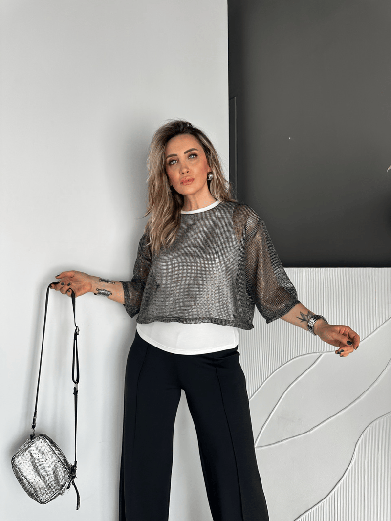 Gümüş Atletli File Bluz