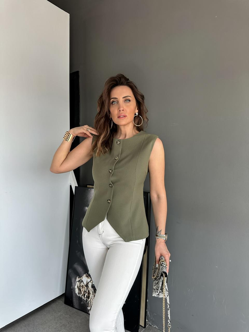 Haki Asimetrik Premium Yelek