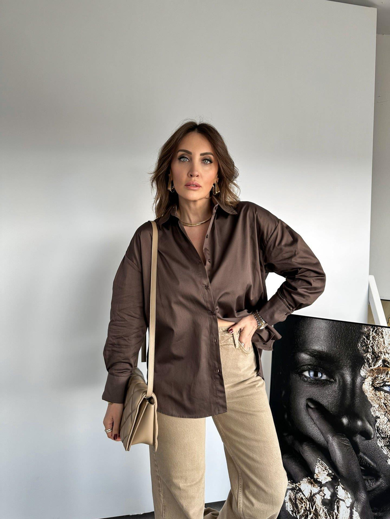 Kahve Basic Poplin Gömlek