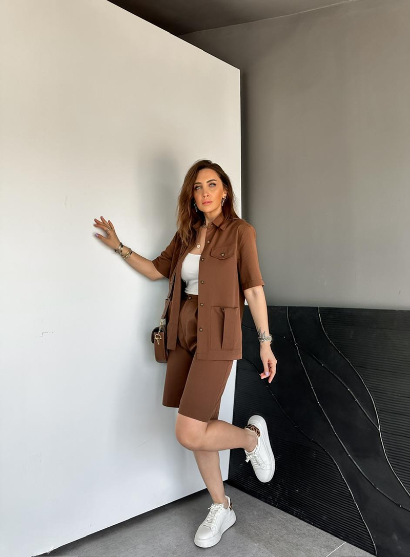 Kahve Bermuda Şortlu Safari Takım