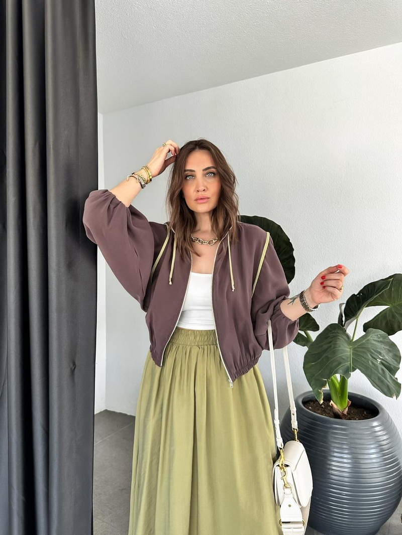 Kahve Biyeli Kapşonlu Soft Ceket