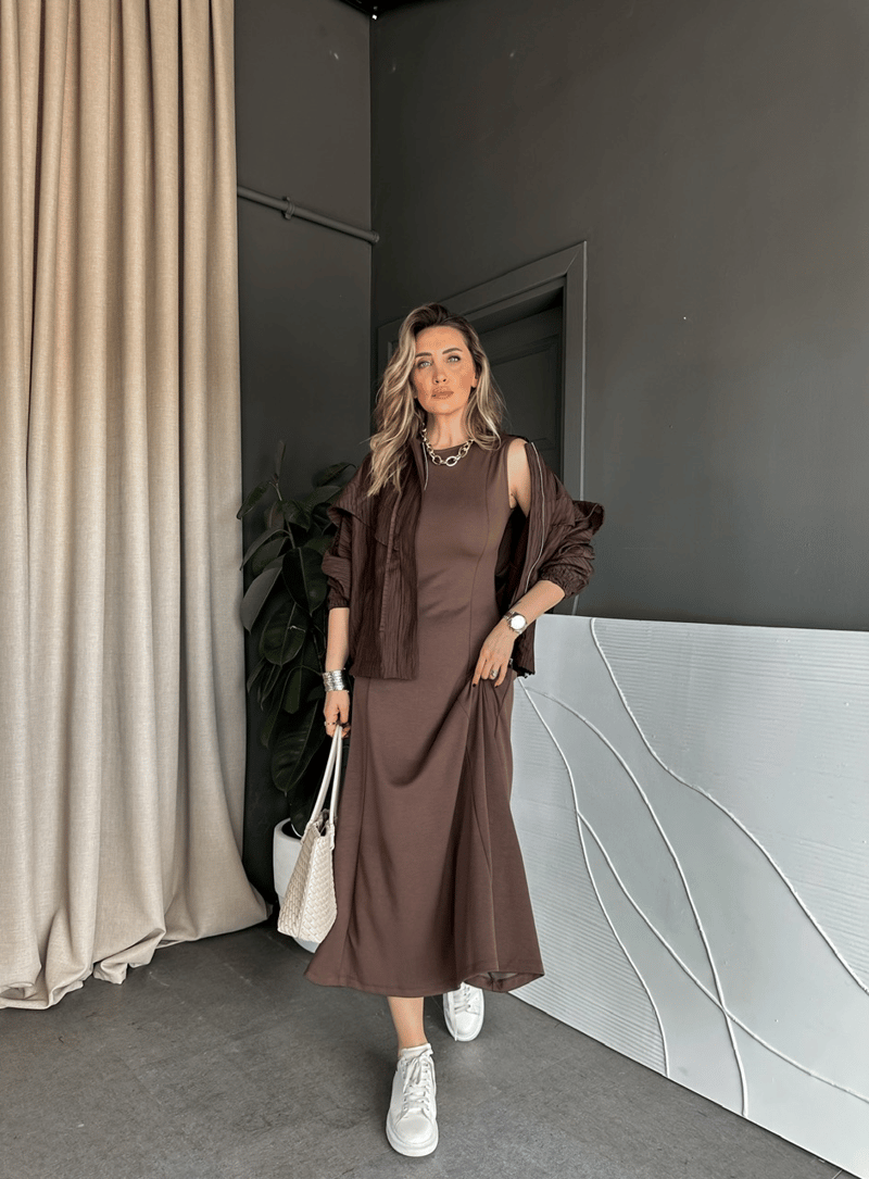 Kahve Ceket Elbise Premium Takım