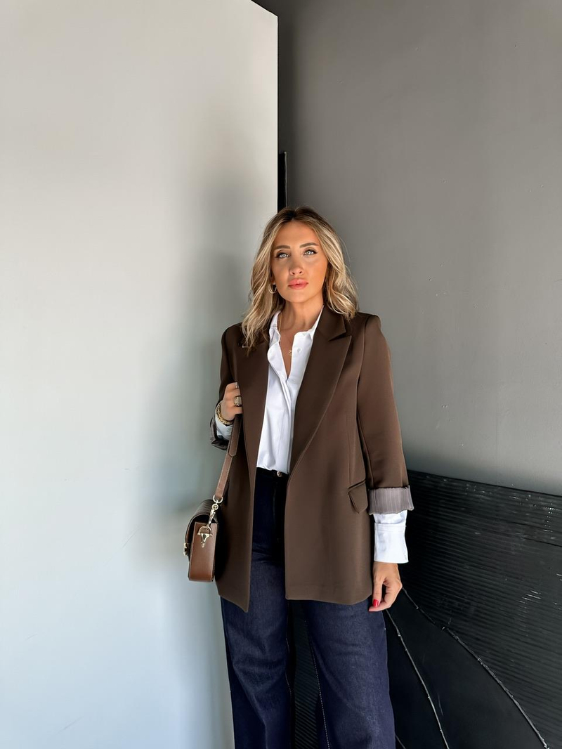 Kahve Çizgili Astarlı Premium Ceket