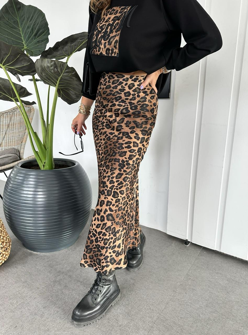 Kahve Desenli Leopar Etek