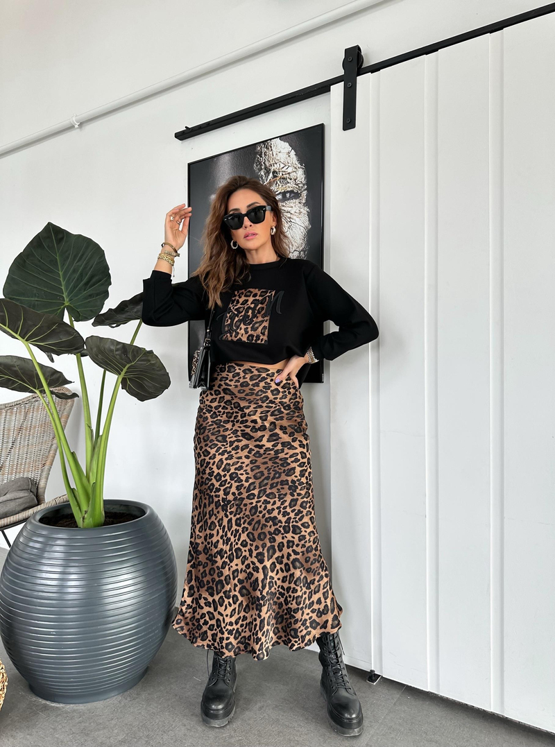Kahve Icon Leopar Parçalı Sweatshirt
