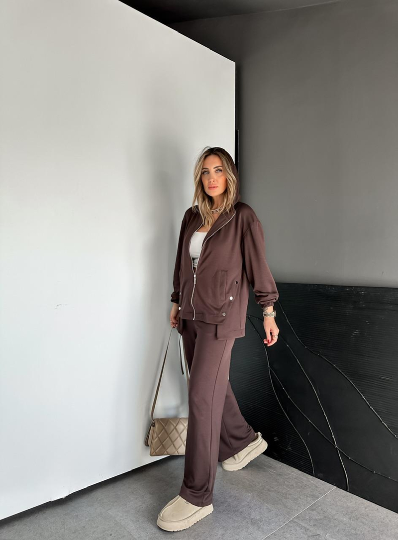 Kahve Kapşonlu Cıtcıtlı Modal Takım
