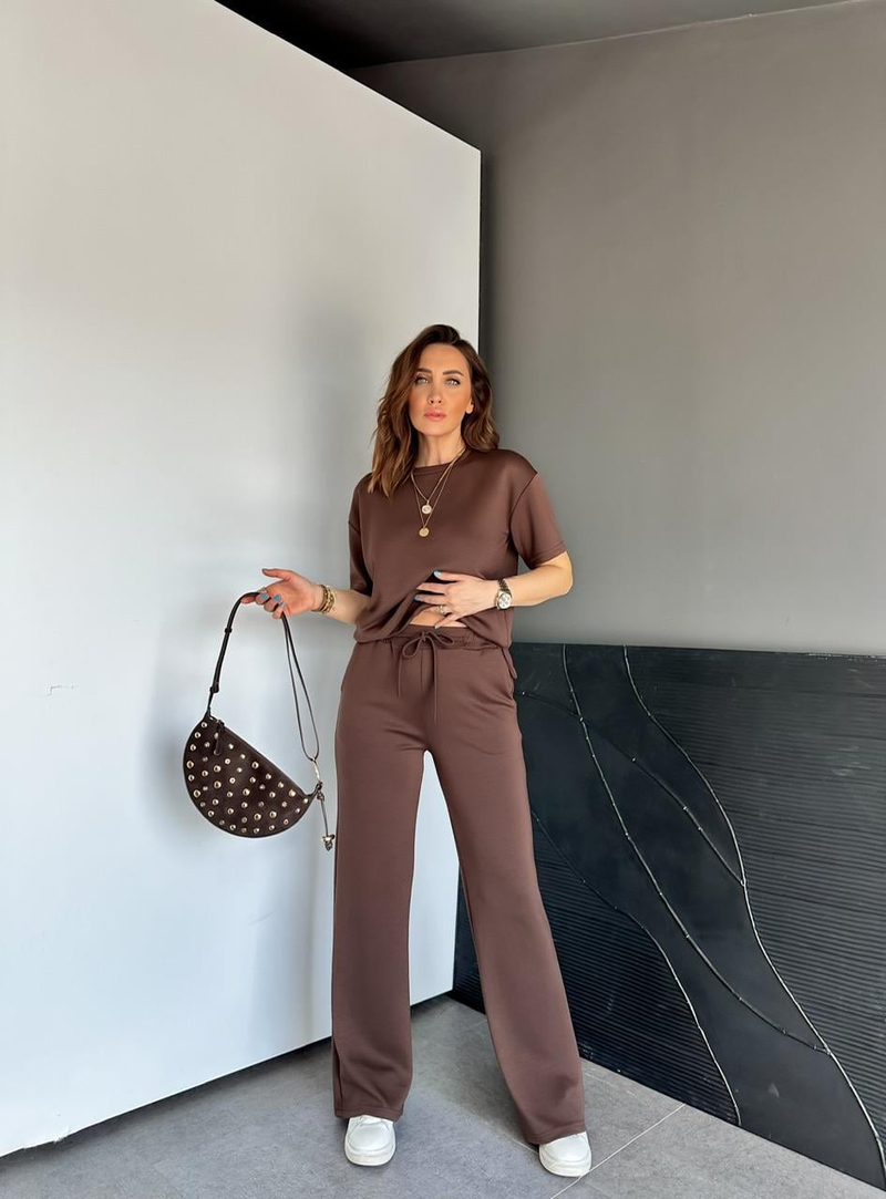 Kahve Kısa Kollu Basic Modal Takım