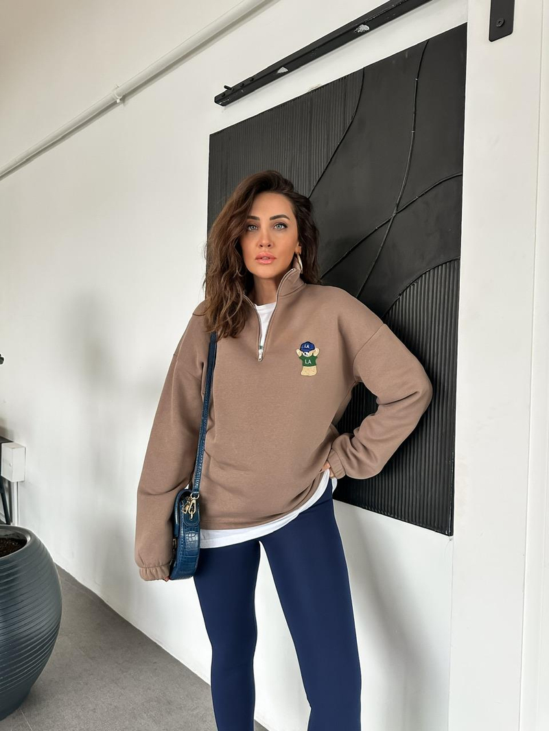 Kahve LA Ayıcıklı Sweatshirt
