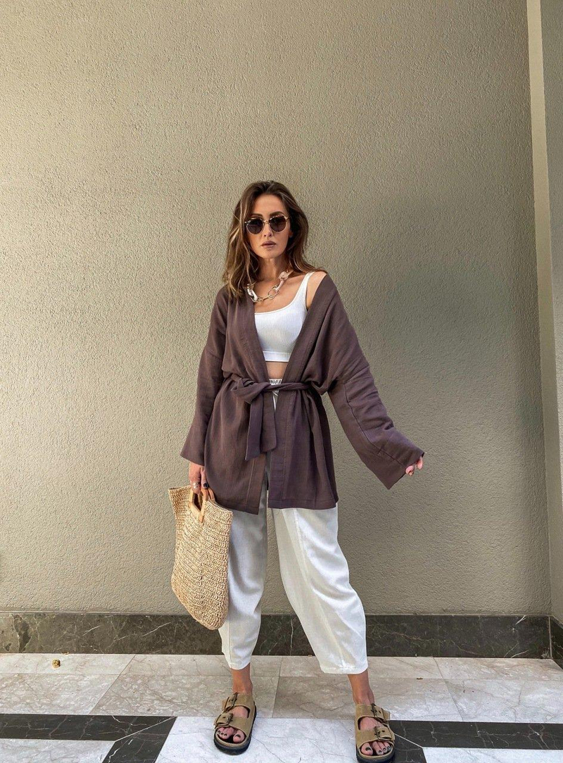 Kahve Müslin Ceket Kimono