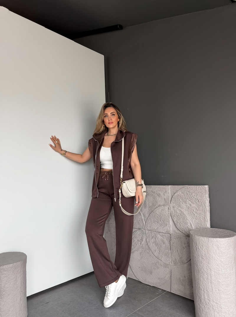 Kahve Paraşüt Mix Yelekli Modal Takım