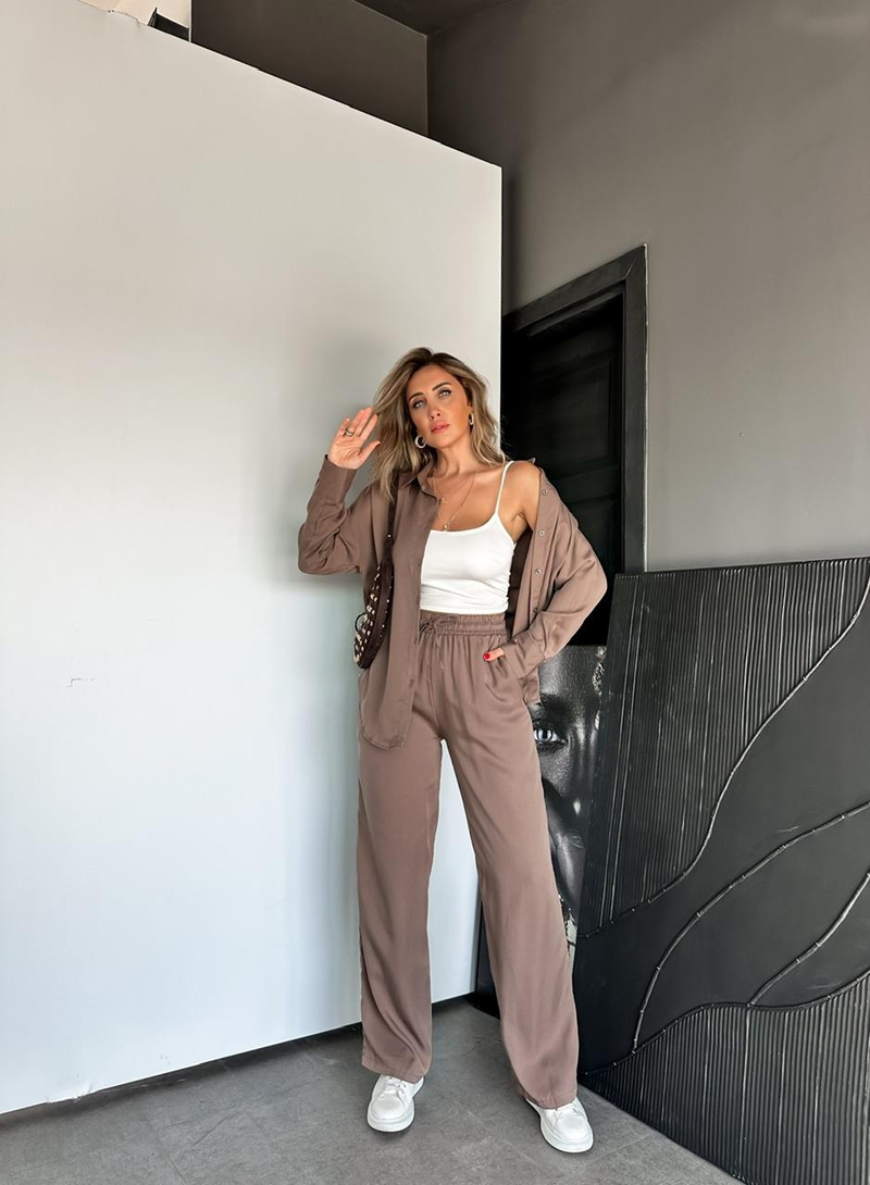 Kahve Relax Gömlek Pantolon Takım