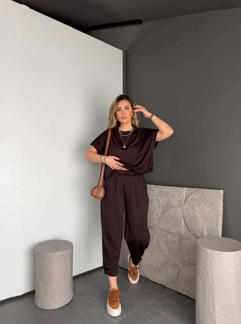 Kahve T Kol Likralı Modal Takım