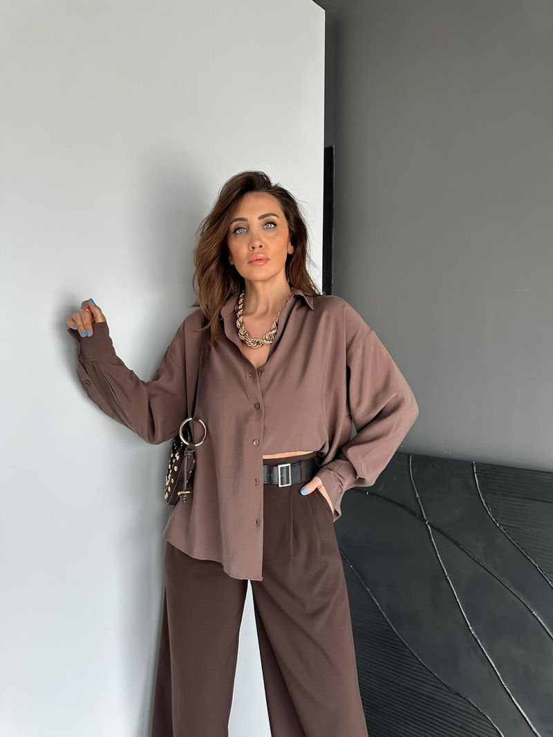 Kahve Tensel Salaş Cotton Gömlek