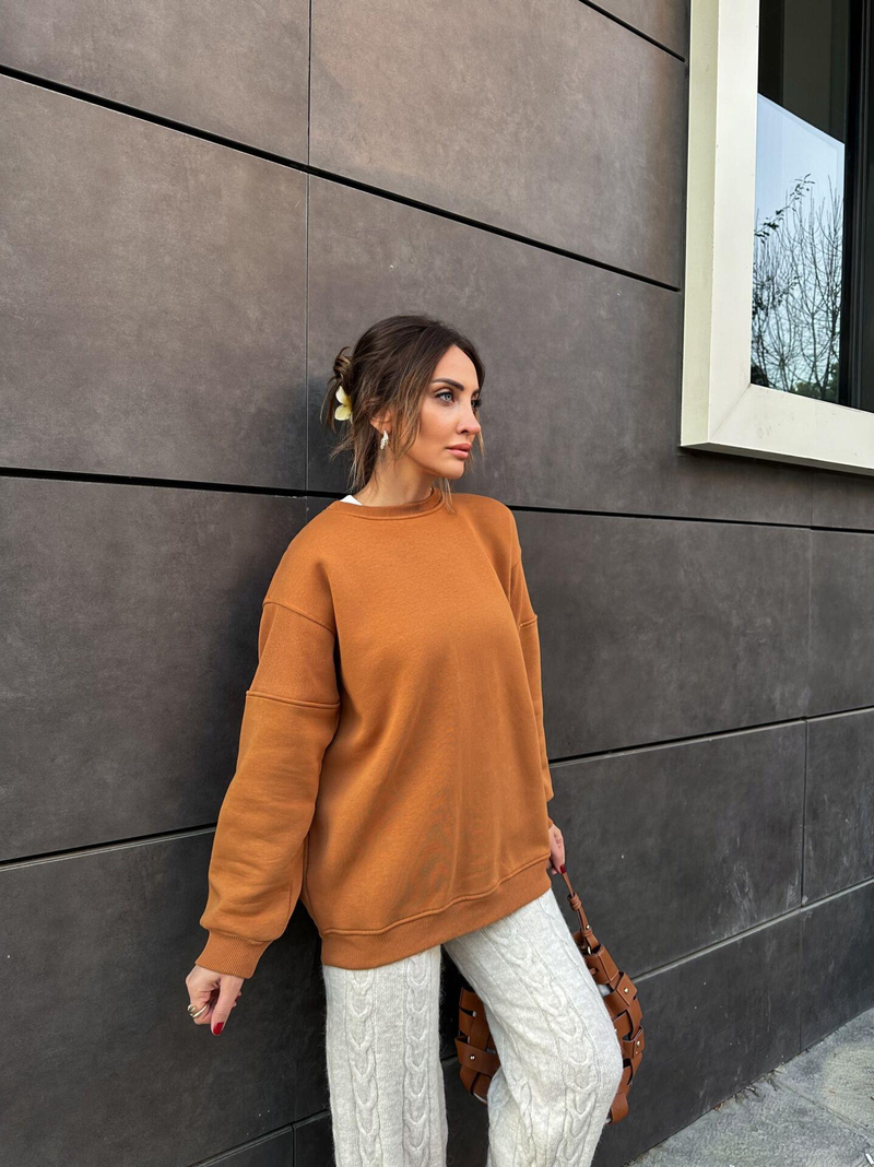 Kiremit Arkası Fermuarlı Sweatshirt
