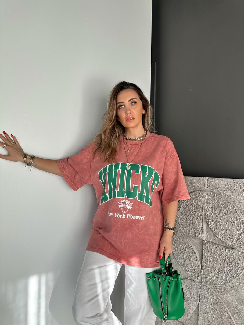 Kiremit Knicks Yıkamalı Tshirt