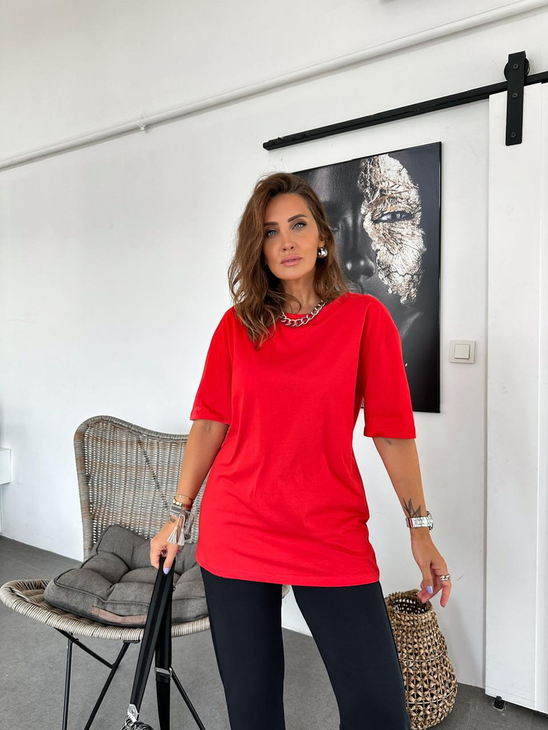 Kırmızı Bisiklet Yaka Uzun Tshirt