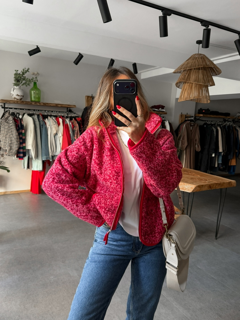Kırmızı Floral Teddy Mont