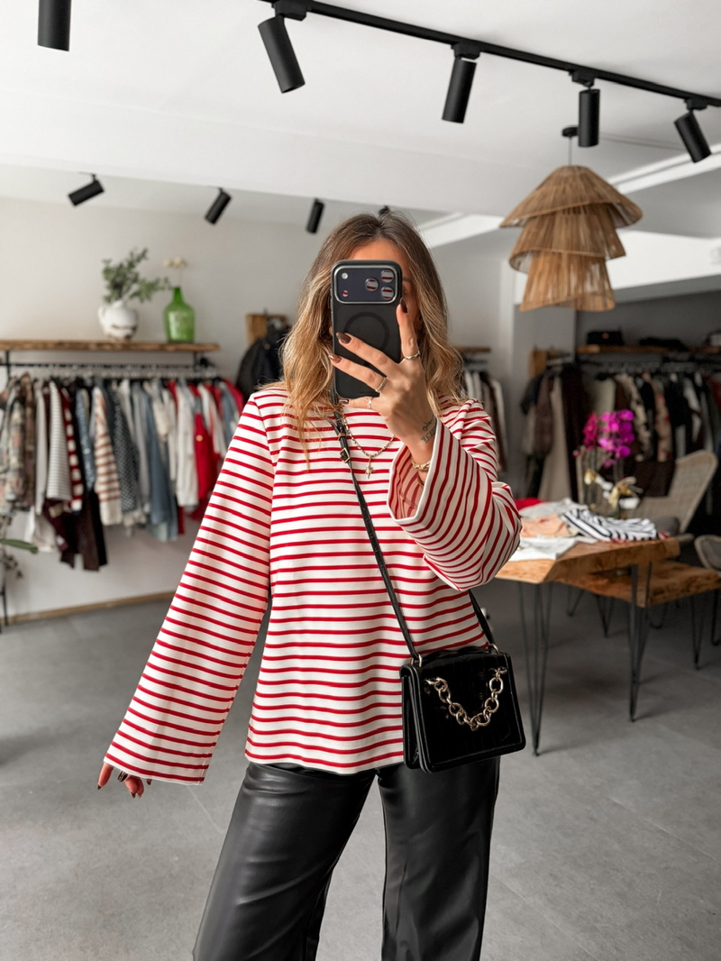 Kırmızı Scuba Çizgili Sweatshirt