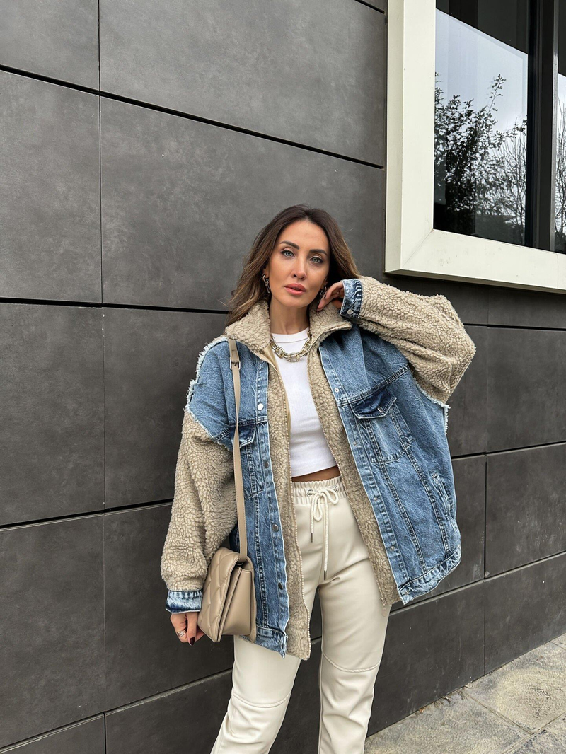 Kot Detaylı Peluş Mont