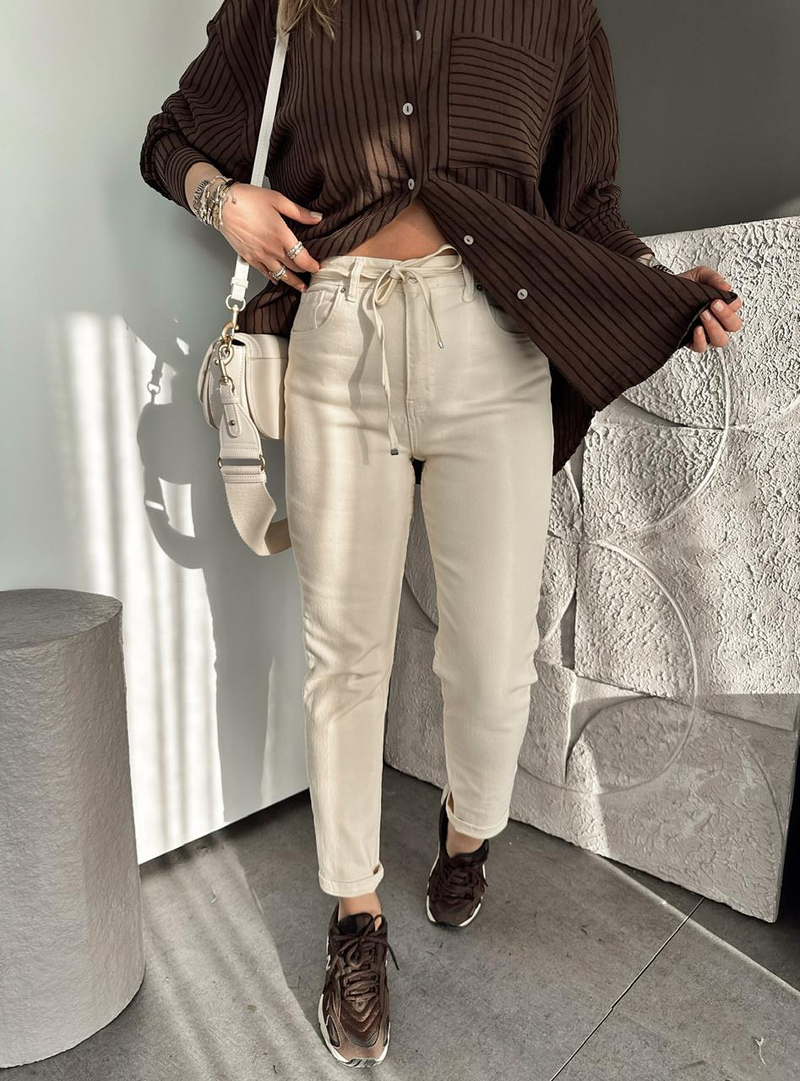 Krem Beli İpli Orijinal Jean