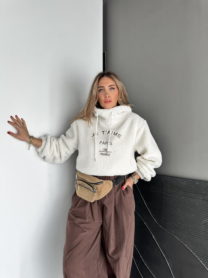 Krem Yazılı Teddy Sweatshirt