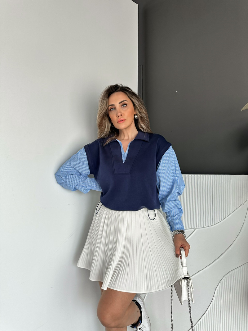 Lacivert Cut Out Tasarım Sweatshirt