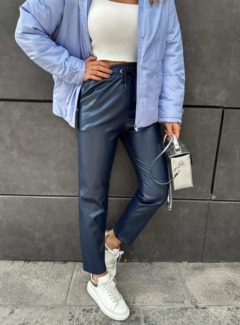 Lacivert Jogger Deri Pantolon