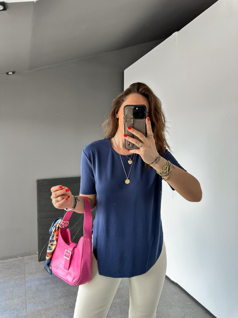 Lacivert Lazer Kesim Modal Tshirt