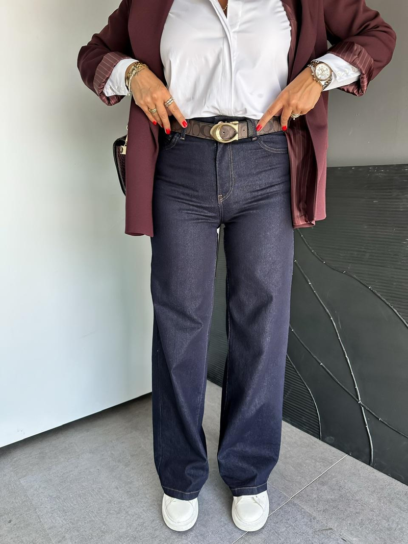 Lacivert Likralı Flare Jean