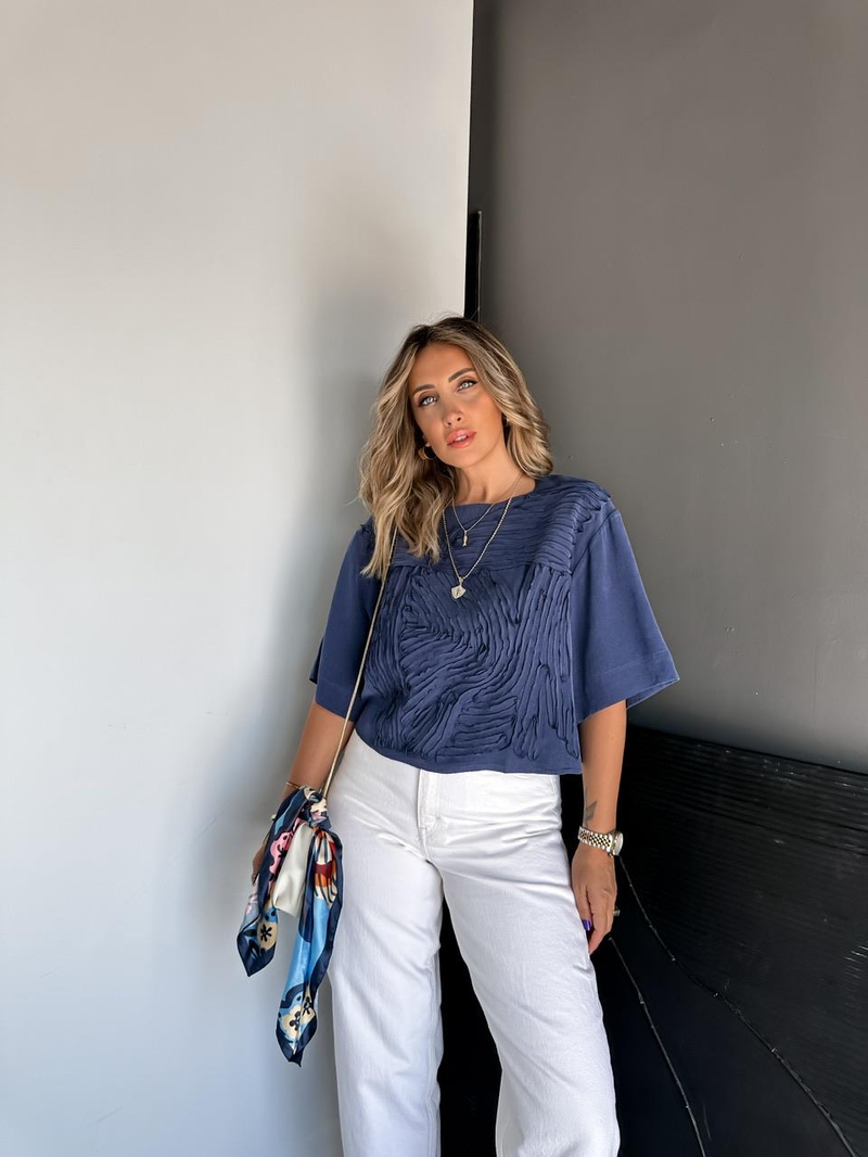 Lacivert Parça Dikişli Tasarım Soft Bluz